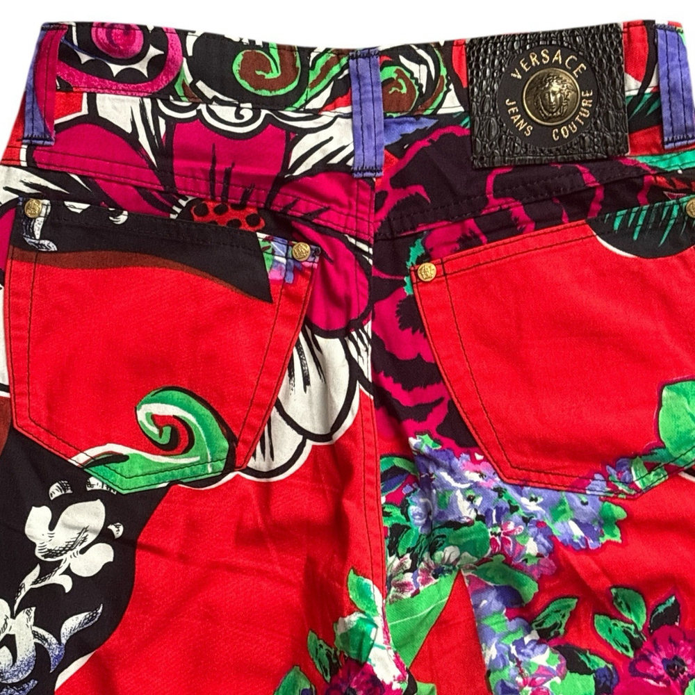 Versace Jeans Couture Vintage Abstract Floral Print Jeans Multicolor Size 28 42 - Picture 6 of 9